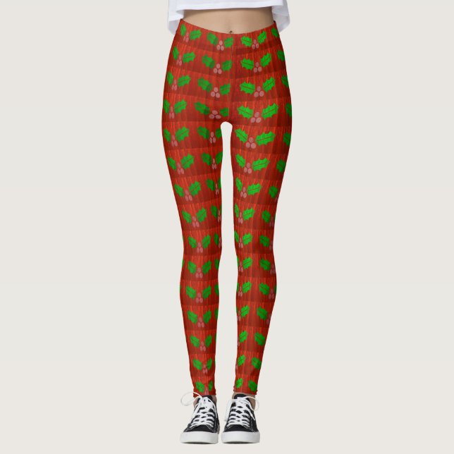 Jul Holly Berries - allt-över-Print Leggings (Framsida)