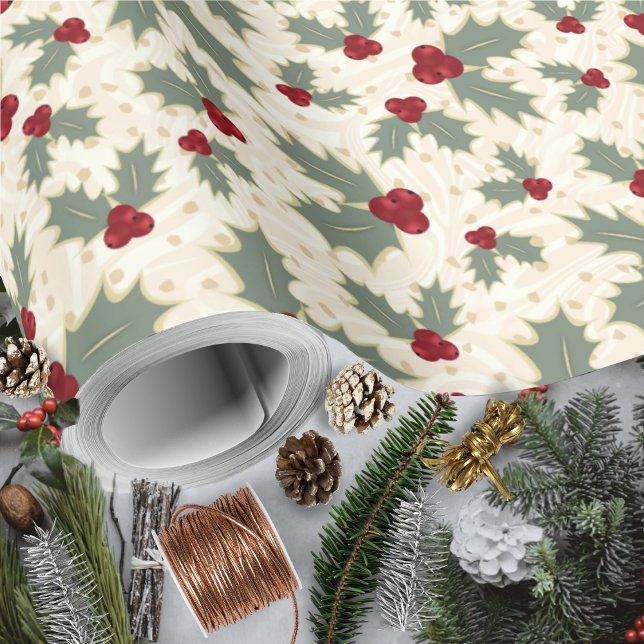 Jul - Holly Berries och Löv Presentpapper (Christmas - Holly Berries and Leaves Wrapping Paper Rolls by Leapfroglisics Shop)