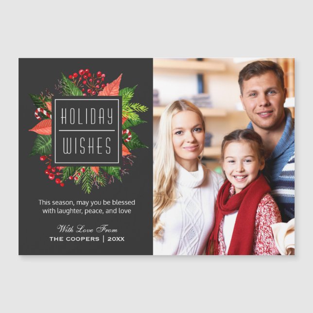 Jul Holly Berries Photo Magnetic Card (Framsida)