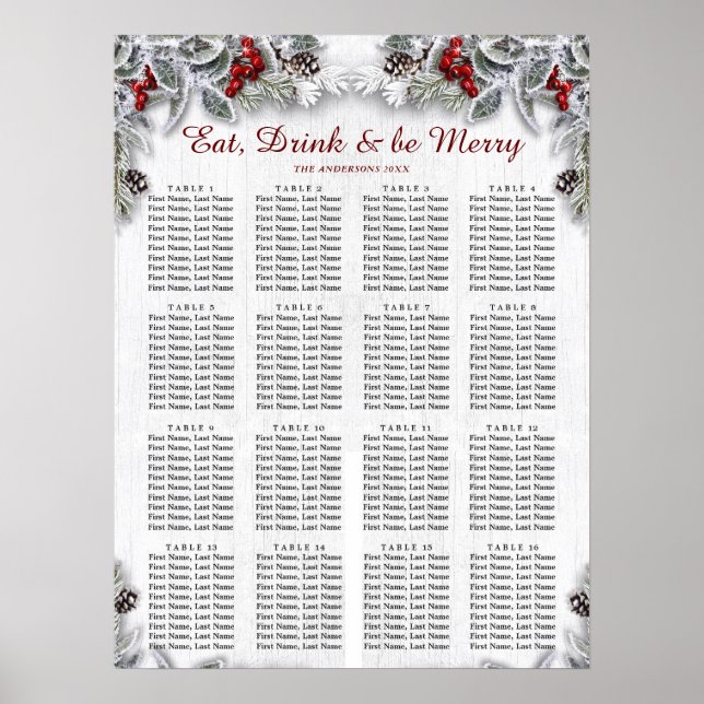 Jul Holly Berry 16 Bord SEATING CHART Poster (Framsidan)
