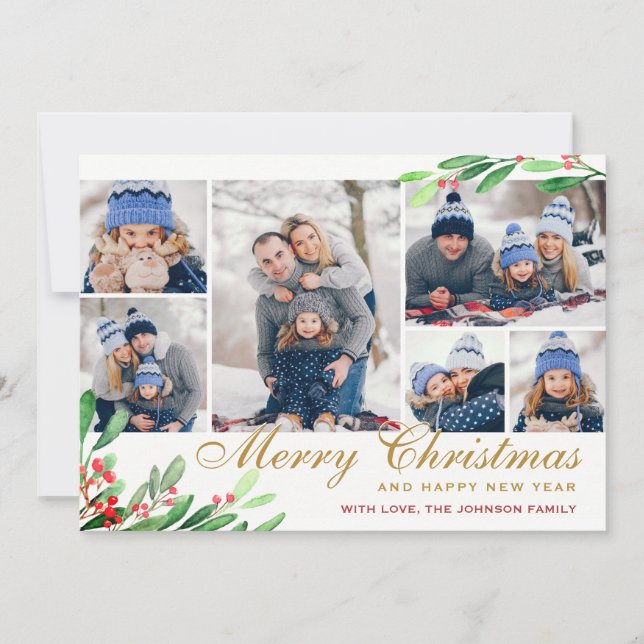 jul Holly Berry 6 PHOTO Collage Hälsning Julkort (Framsida)