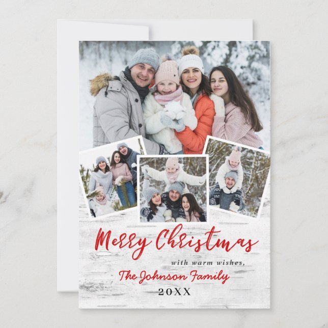 Jul Holly Berry Birch 4 PHOTO Bark Hälsning Julkort (Framsida)