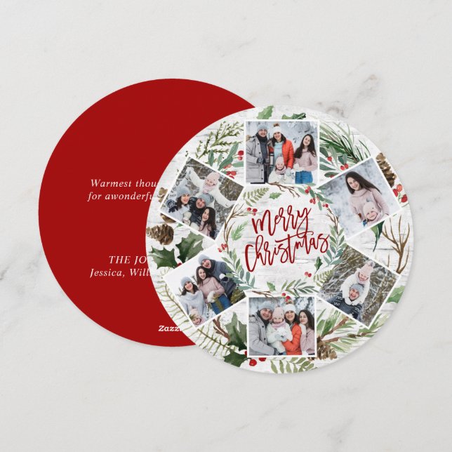 jul Holly Berry Birch Bark 6 PHOTO Hälsning Julkort (Fram/baksida)