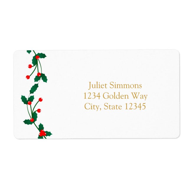 Jul Holly Berry Elegant Address Label Fraktsedel (Framsidan)