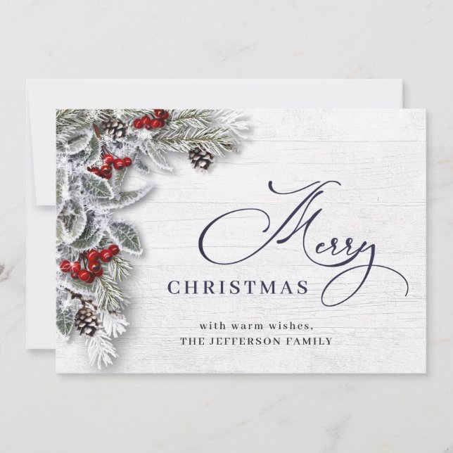 jul Holly Berry Gräs Rustic Hälsning Julkort (Framsida)