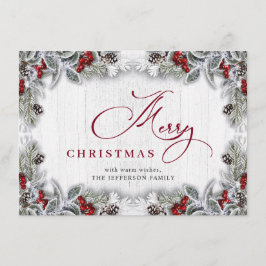 jul Holly Berry Gräs Rustic Wood Hälsning Julkort