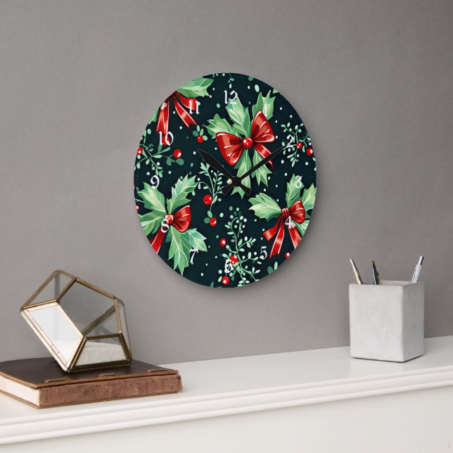 jul Holly Berry Mönster Stor Klocka (Kontor)
