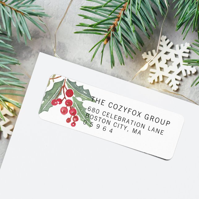 Jul Holly Berry Returadress Etikett (Christmas Holly Berry Return Address Label)