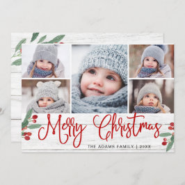 jul Holly Berry Rustic 5 PHOTO Hälsning Julkort