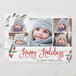 jul Holly Berry Rustic 5 PHOTO Hälsning Julkort