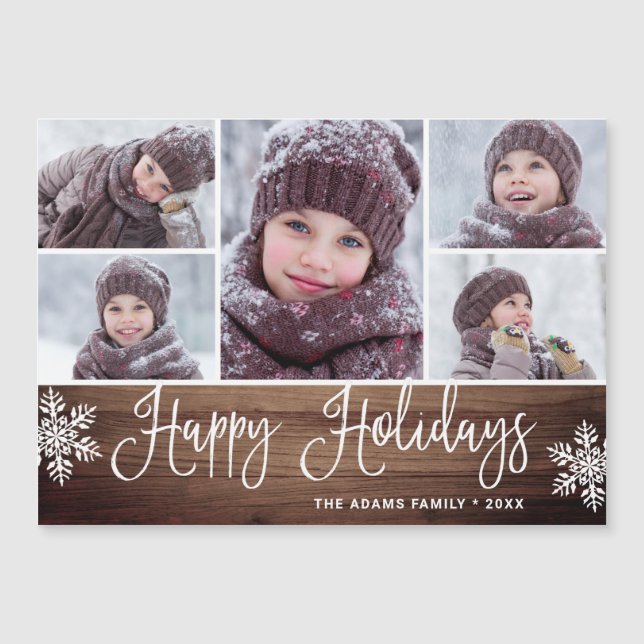 Jul Holly Berry Rustic 5 PHOTO Magnetic Card (Framsida)