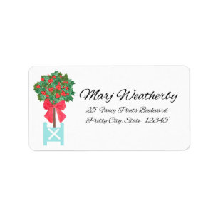 Jul Holly Berry Topiary Hand Painting Adressetikett