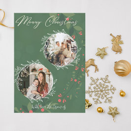 Jul Holly Botanical Greenery 2 Photo Navy Julkort