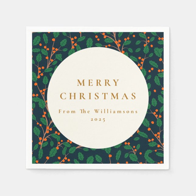 Jul Holly Botanical Greenery Anpassningsbar från Pappersservett (Framsidan)