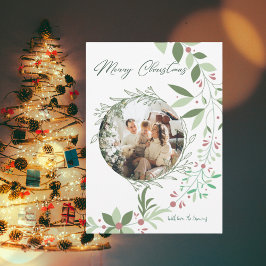 Jul Holly Botanical Greenery Photo Navy Inbjudningar