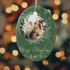 Jul Holly Botanical Greenery Photo Navy Julgransprydnad Keramik