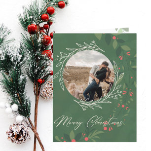 Jul Holly Botanical Greenery Photo Navy Kort
