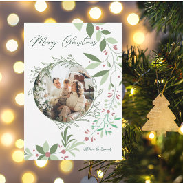 Jul Holly Botanical Greenery Photo Navy Tilläggskort