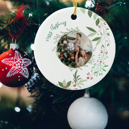 Jul Holly Botanical Photo Navy Julgransprydnad Keramik