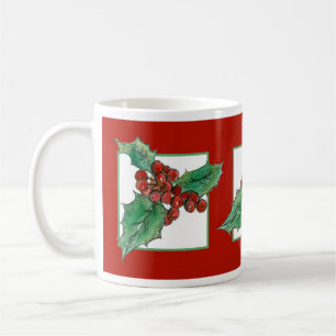 Jul Holly Botanical Plant Teckning Red Kaffemugg
