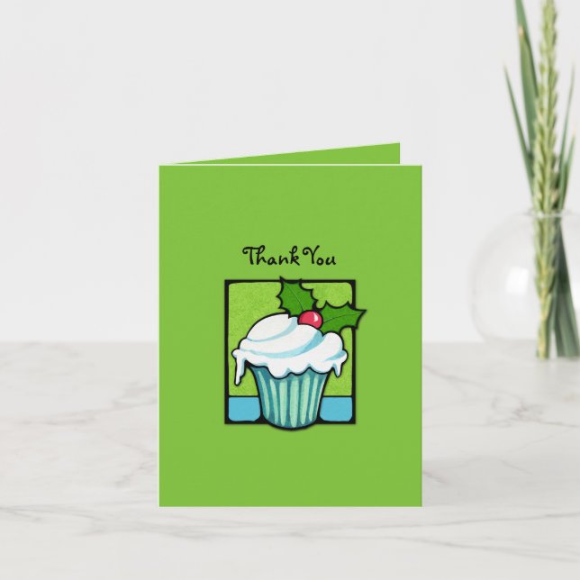 Jul Holly Cupaka grönt Tackkort Card (Framsida)