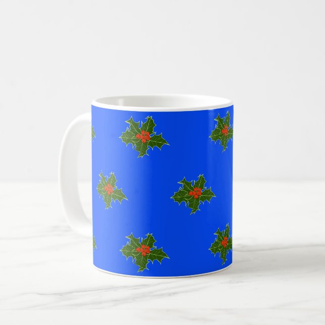 Jul Holly decorative mönster på blå Kaffemugg (Framsida vänster)