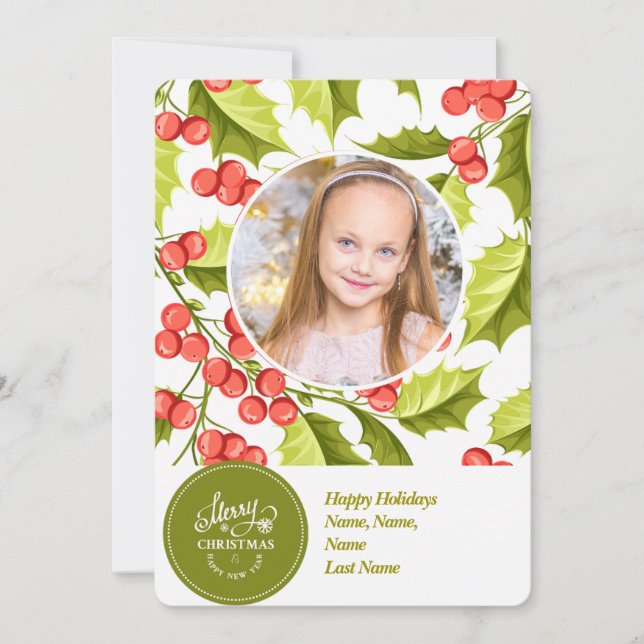jul Holly | Ett foto| Minimal Helgdag Julkort (Framsida)