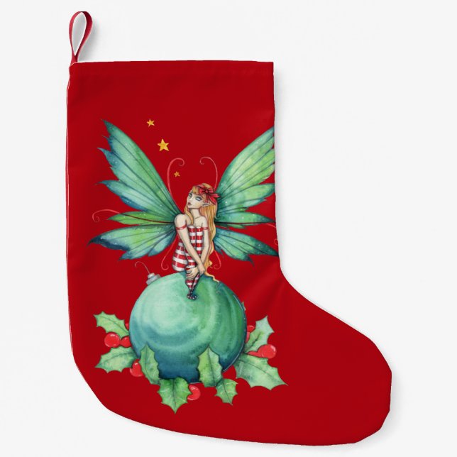 Jul Holly Fairy Fantasy Art Liten Julstrumpa (Framsidan)