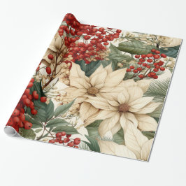 Jul Holly Flowers Wrapping Papper Presentpapper