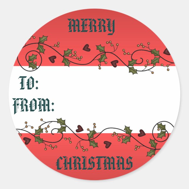 Jul Holly Gift-Märkre Runt Klistermärke (Framsida)