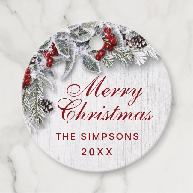 Jul Holly Gräs Gren Rustic Helgdag Gåvor Etiketter (Framsida)
