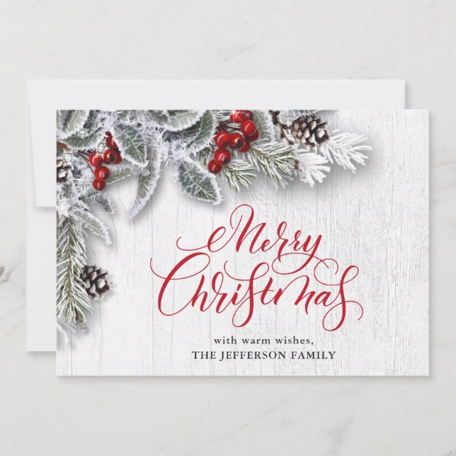 Jul Holly Gräs Rustic Julhälsningar Card Julkort (Framsida)