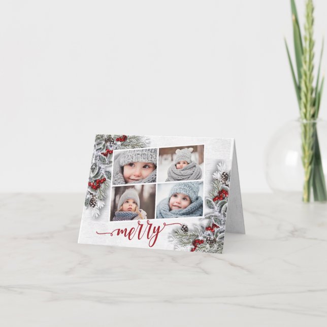 Jul Holly Gräs Rustic Photo Helgdag Card Helgkort (Framsida)