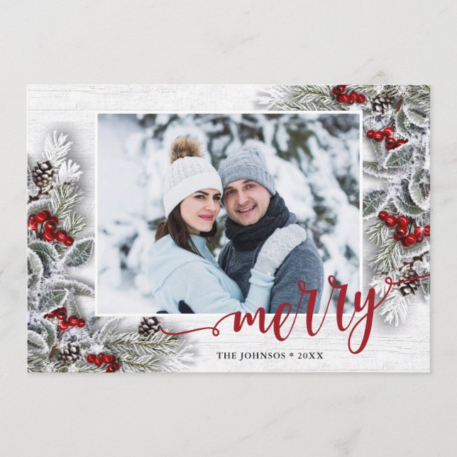 Jul Holly Gräs Rustic Photo Helgdag Card Julkort (Framsida)