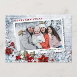 Jul Holly Gräs Rustic Photo Helgdag Card Julkort