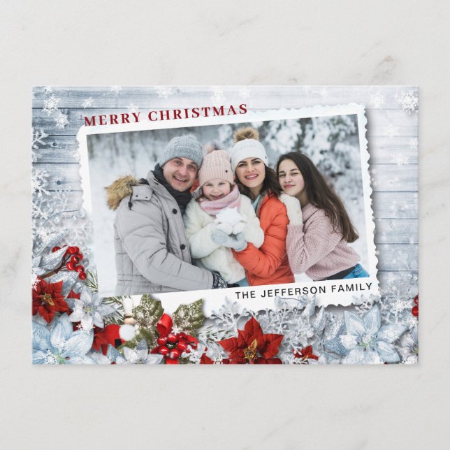 Jul Holly Gräs Rustic Photo Helgdag Card Julkort (Framsida)