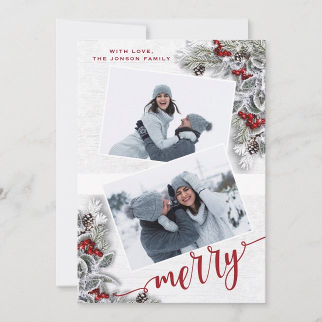 Jul Holly Gräs Rustic Photo Helgdag Card Julkort (Framsida)