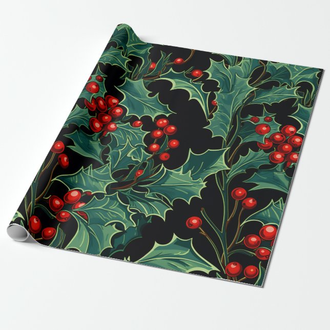 jul Holly Grenar och Berries Presentpapper (Utrullad)