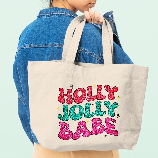Jul Holly Jolly Babe Modern Glitter-skript Jumbo Tygkasse (Skapare uppladdad)