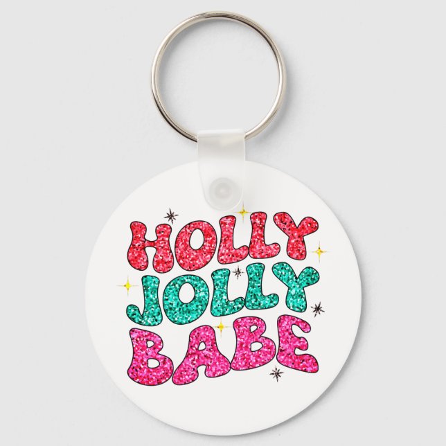 Jul Holly Jolly Babe Modern Glitter-skript Nyckelring (Framsida)