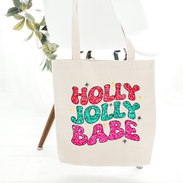 Jul Holly Jolly Babe Modern Glitter-skript Tygkasse (Skapare uppladdad)