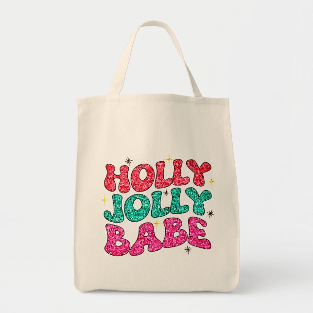 Jul Holly Jolly Babe Modern Glitter-skript Tygkasse (Framsidan)