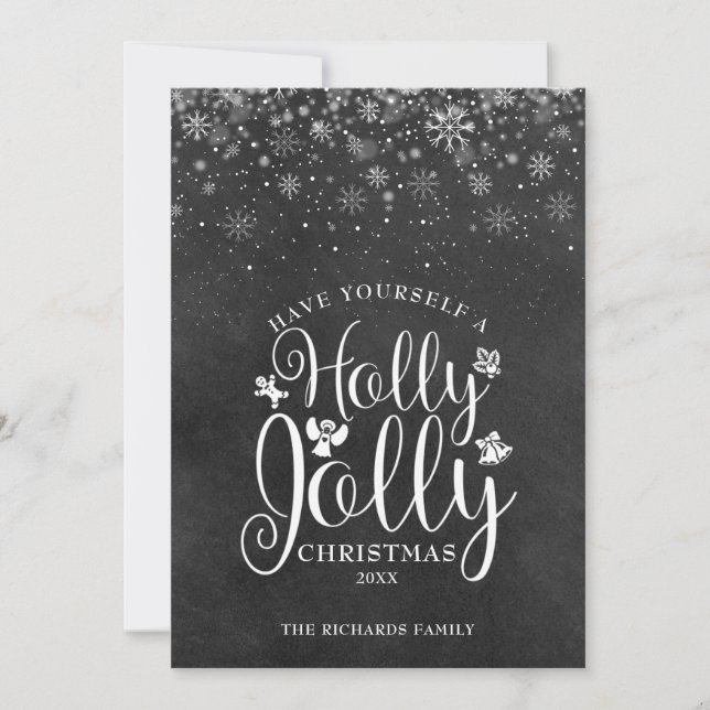 Jul Holly Jolly Elegant Script Chalkboard Julkort (Framsida)