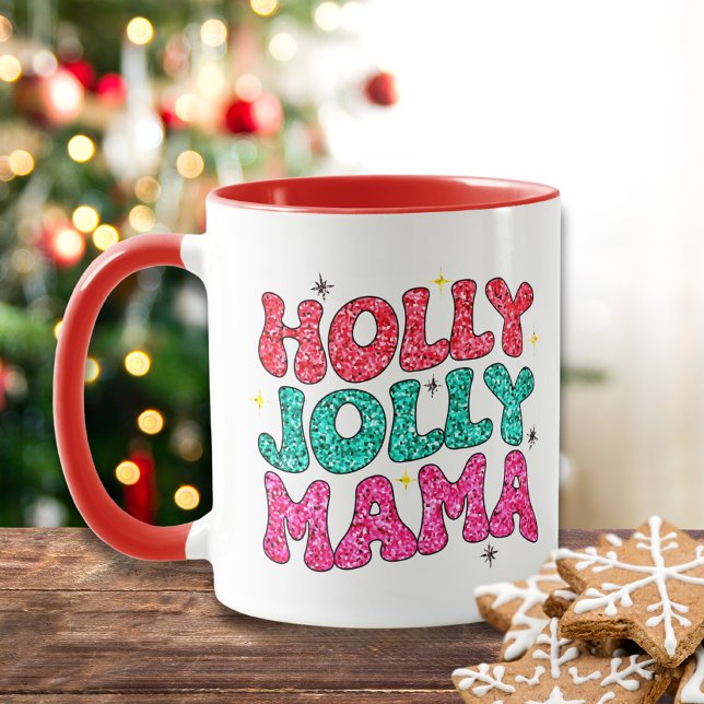 Jul Holly Jolly Mamma Modern Glitter Mugg (Skapare uppladdad)