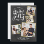 Jul Holly Jolly Photo Collage Chalkboard Julkort<br><div class="desc">En elegant Holly Jolly 4-fotosamlingskonstruktion som gör att du kan anpassa dig med dina favoritfoton som är inramade i guld,  meddelande,  namn och år på en kritersbakgrund. De omvända funktionerna som faller snöflingor på en matchande kritersbakgrund. Designad av Thisisnotme©</div>