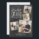 Jul Holly Jolly Photo Collage Chalkboard Julkort<br><div class="desc">En elegant Holly Jolly 4-fotosamlingskonstruktion som gör att du kan anpassa dig med dina favoritfoton som är inramade i guld,  meddelande,  namn och år på en kritersbakgrund. De omvända funktionerna som faller snöflingor på en matchande kritersbakgrund. Designad av Thisisnotme©</div>