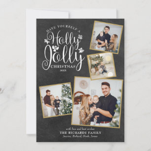 Jul Holly Jolly Photo Collage Chalkboard Julkort
