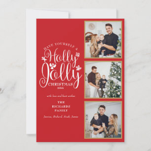 Jul Holly Jolly Script 3 Fotokollage Julkort