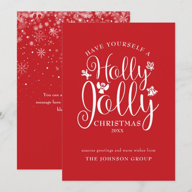 Jul Holly Jolly Script Kontor Julkort (Fram/baksida)