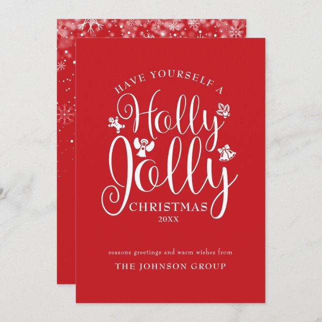Jul Holly Jolly Script Office Helgdag Card Julkort (Fram/baksida)